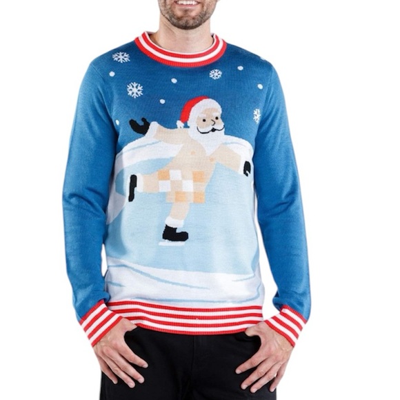 Tipsy Elves Naked‎ Santa Skiing Holiday Sweater Size XXL - Picture 1 of 9